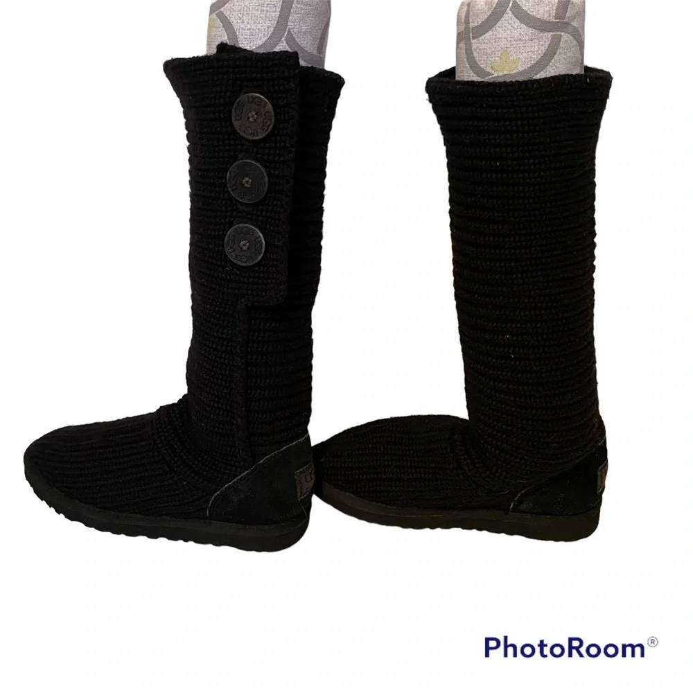 UGG WOMENS BOOTS BLACK CARDY TALL KNIT SIZE 6 WINTER SHOES